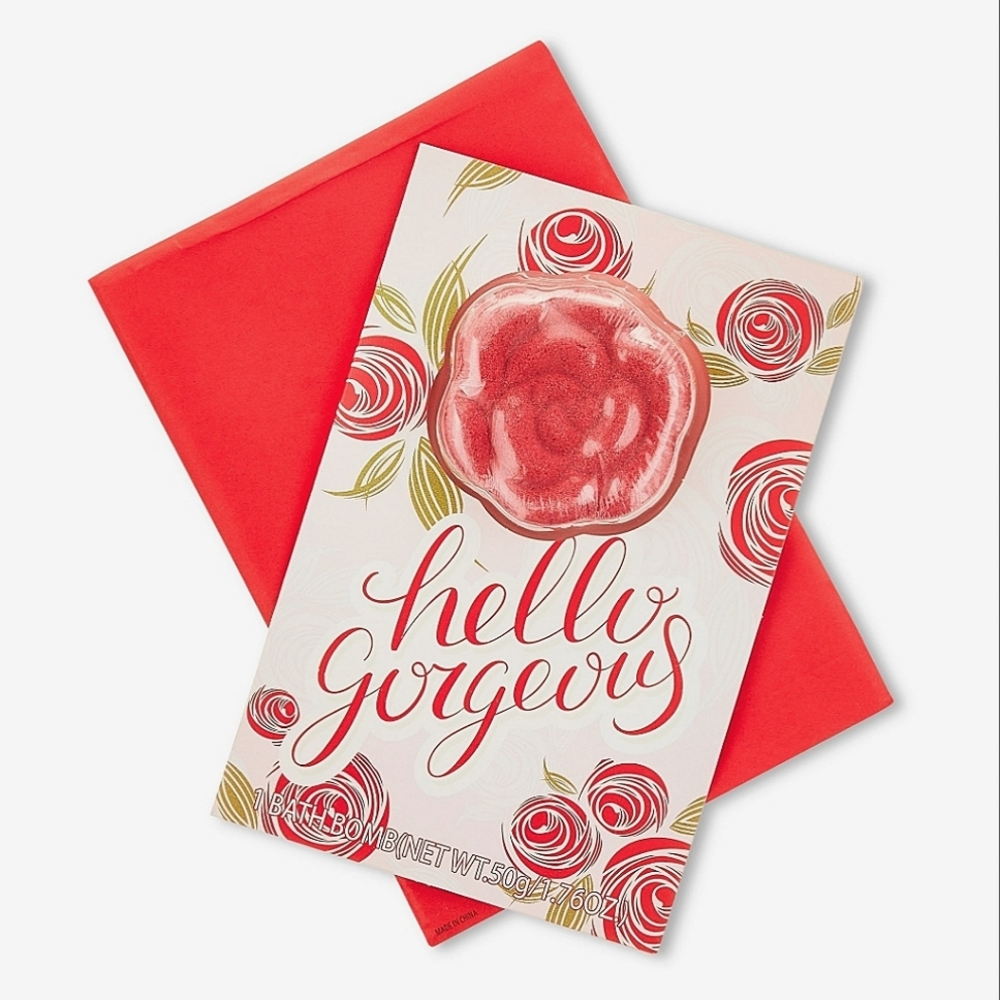 Red Rose Bath Bomb Card Scented - Hello Gorgeous - Valentine's Day Gift